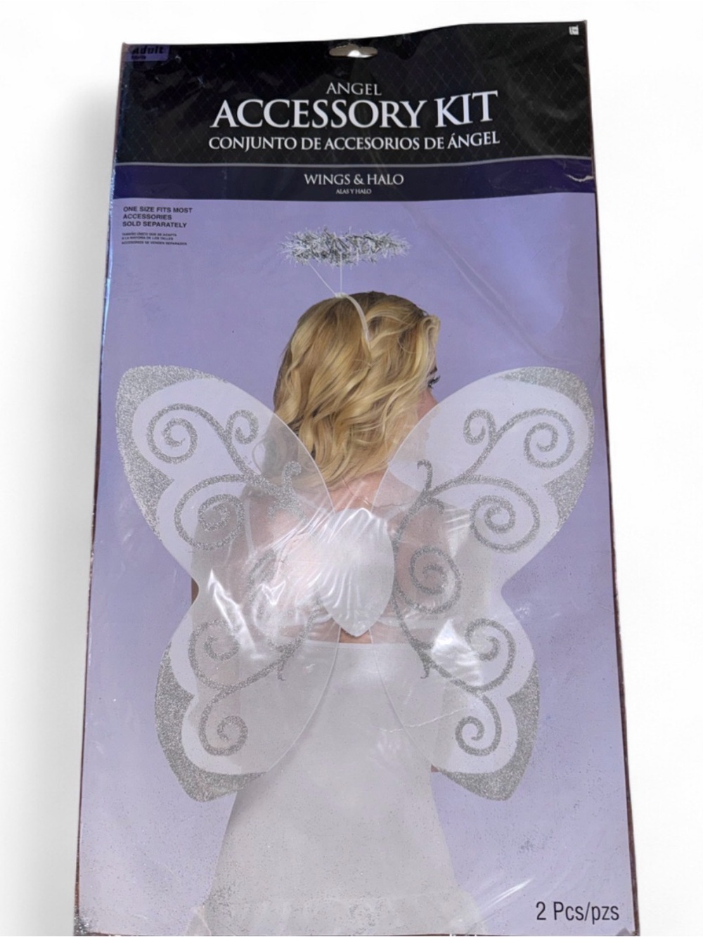 Angel White Wings and Silver Glitter Halo Costume Set